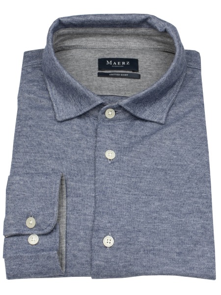 MAERZ Muenchen Hemd - Modern Fit - Haifischkragen - Jersey - blau