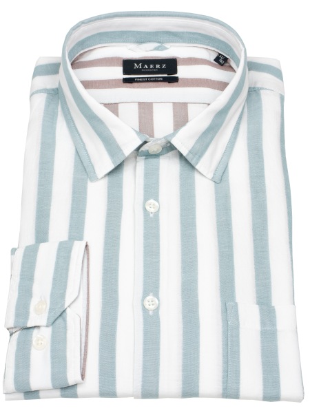 MAERZ Muenchen Hemd - Modern Fit - Kentkragen - Streifen - türkis / weiß
