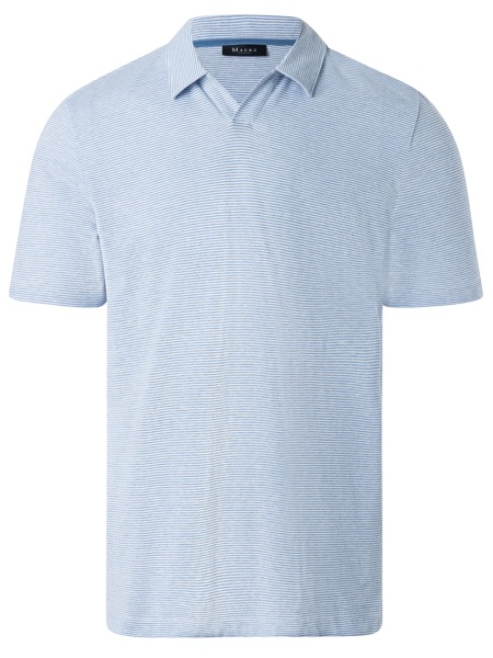 MAERZ Muenchen Poloshirt - Regular Fit - feine Streifen - mit Leinen - hellblau / weiß