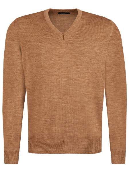 MAERZ Muenchen Pullover - Classic Fit - V-Ausschnitt - Merinowolle - hellbraun