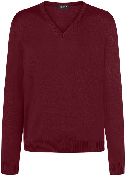 MAERZ Muenchen Pullover - Classic Fit - V-Ausschnitt - Merinowolle - weinrot