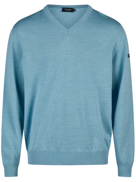 MAERZ Muenchen Pullover - Comfort Fit - V-Ausschnitt - Merinowolle - hellblau - ohne OVP