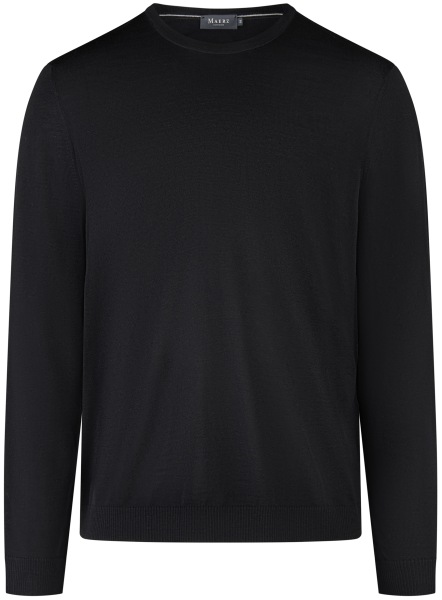MAERZ Muenchen Pullover - Modern Fit - Rundhals-Ausschnitt - Merinowolle - schwarz