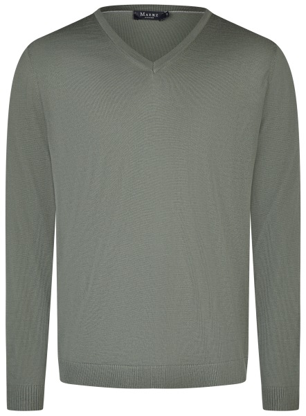 MAERZ Muenchen Pullover - Modern Fit - V-Ausschnitt - olivgrün