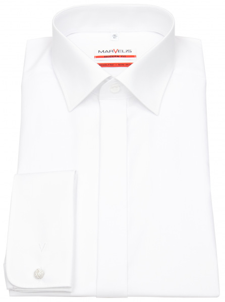 Marvelis Galahemd - Modern Fit - Kentkragen - Umschlagmanschette - weiß