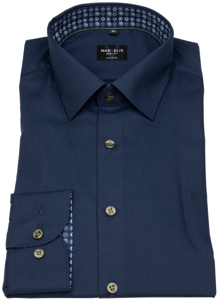 Marvelis Hemd - Body Fit - Kentkragen - dunkelblau - extra langer 69cm Arm - ohne OVP