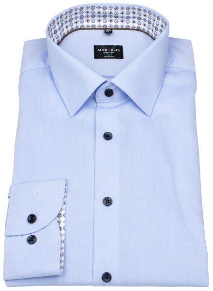 Marvelis Hemd - Body Fit - Kentkragen - Kontrastknöpfe - hellblau - extra langer 69cm Arm - ohne OVP