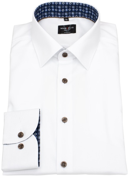 Marvelis Hemd - Body Fit - Kentkragen - Kontrastknöpfe - weiß - extra langer 69cm Arm - ohne OVP