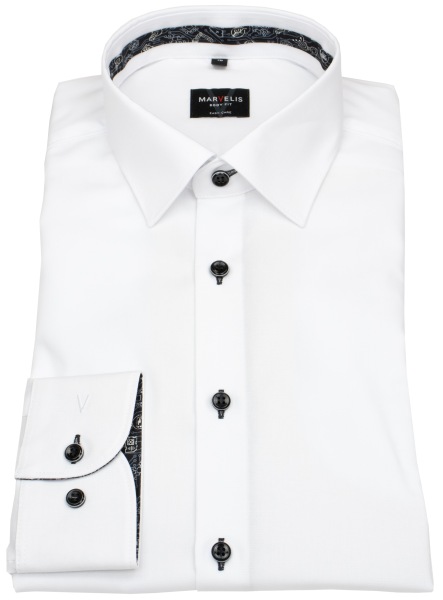Marvelis Shirt - Body Fit - Kent collar - contrast buttons - white - no original packaging