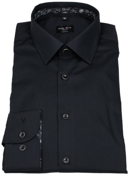 Marvelis Hemd - Body Fit - Kentkragen - Patch - schwarz