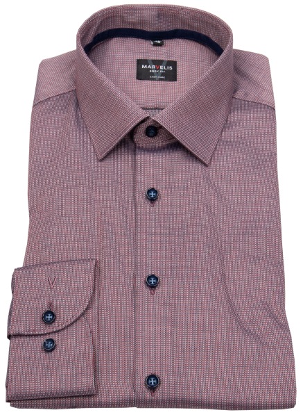 Marvelis Hemd - Body Fit - Kentkragen - Struktur - Kontrastknöpfe - rot - ohne OVP