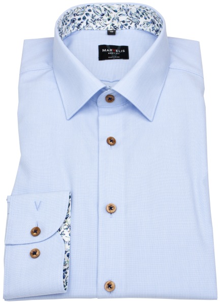 Marvelis Hemd - Body Fit - Patch - Fil-á-Fil - hellblau