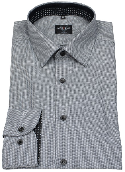 Marvelis Hemd - Body Fit - Struktur - Kontrastknöpfe - grau - extra langer 69cm Arm - ohne OVP
