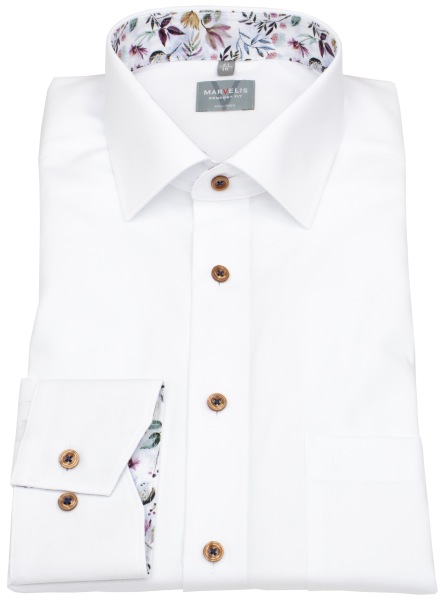 Marvelis Hemd - Comfort Fit - Kentkragen - Kontrastknöpfe - weiß
