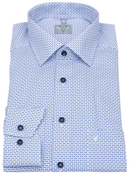 Marvelis Hemd - Comfort Fit - Print - Kontrastknöpfe - blau / hellblau / weiß