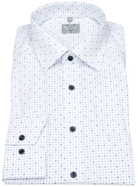 Marvelis Hemd - Comfort Fit - Print - Kontrastknöpfe - weiß / blau