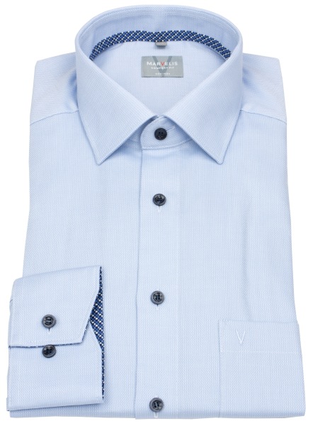 Marvelis Hemd - Comfort Fit - Struktur - Kontrastknöpfe - hellblau