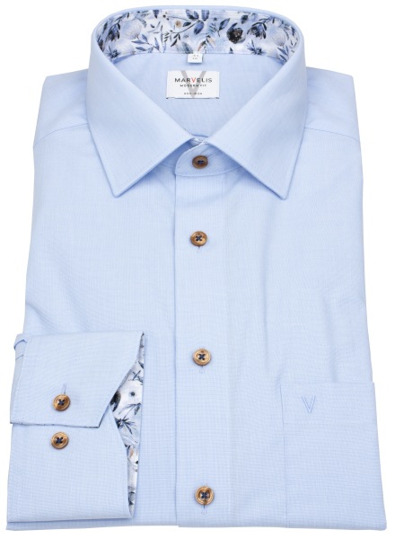 Marvelis Hemd - Modern Fit - Fil à Fil - hellblau - extra langer 69cm Arm