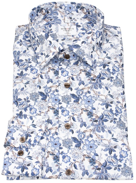 Marvelis Hemd - Modern Fit - florales Muster - blau - extra langer 69cm Arm - ohne OVP