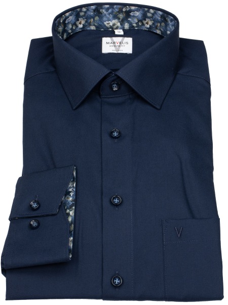 Marvelis Hemd - Modern Fit - Kentkragen - dunkelblau - extra langer 69cm Arm - 7246 89 18 