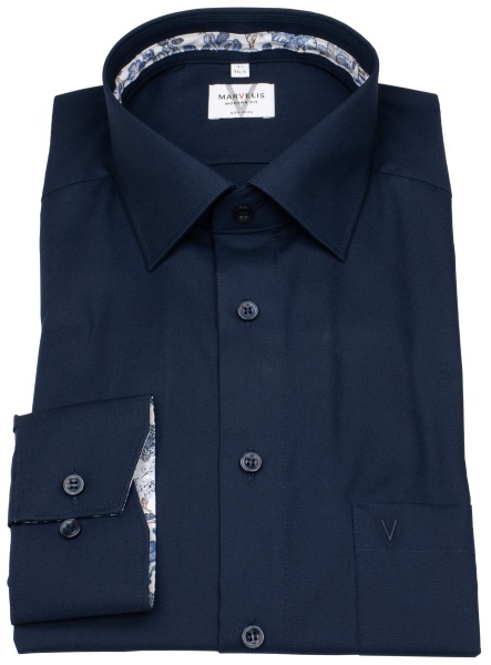 Marvelis Hemd - Modern Fit - Kentkragen - dunkelblau - extra langer 69cm Arm - ohne OVP