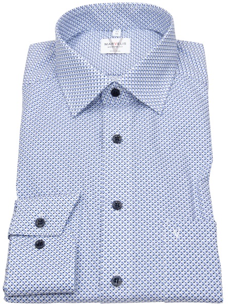 Marvelis Hemd - Modern Fit - Kentkragen - Kontrastknöpfe - blau / weiß