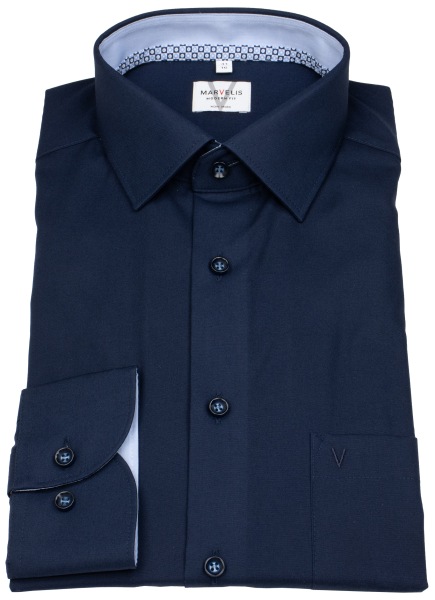 Marvelis Hemd - Modern Fit - Kentkragen - Kontrastknöpfe - dunkelblau