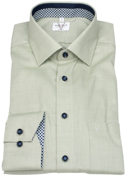 Marvelis Hemd - Modern Fit - Kentkragen - Kontrastknöpfe - grün