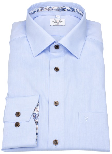 Marvelis Hemd - Modern Fit - Kentkragen - Kontrastknöpfe - hellblau