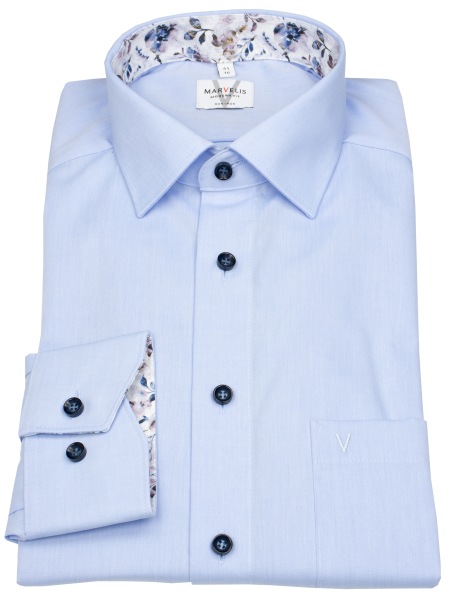 Marvelis Hemd - Modern Fit - Kentkragen - Kontrastknöpfe - hellblau