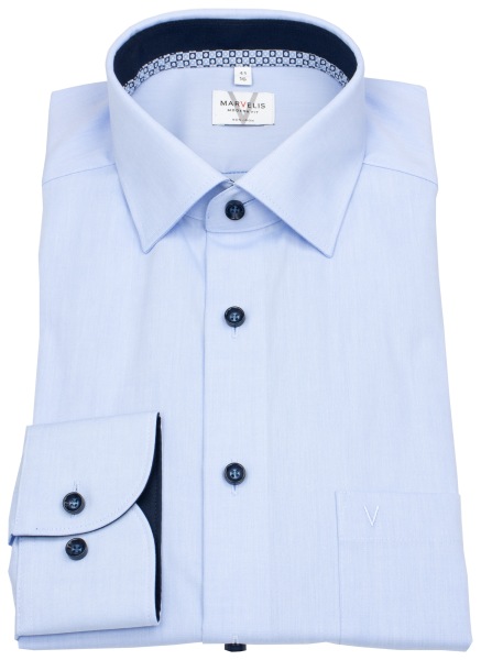 Marvelis Shirt - Modern Fit - Kent Collar - Contrast Buttons - Light Blue