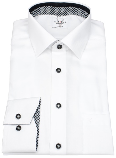 Marvelis Hemd - Modern Fit - Kentkragen - Kontrastknöpfe - weiß - 7206 84 68 