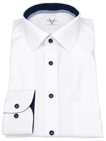 Marvelis Hemd - Modern Fit - Kentkragen - Kontrastknöpfe - weiß