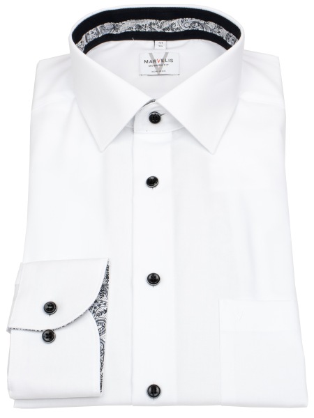 Marvelis Hemd - Modern Fit - Kentkragen - Kontrastknöpfe - weiß