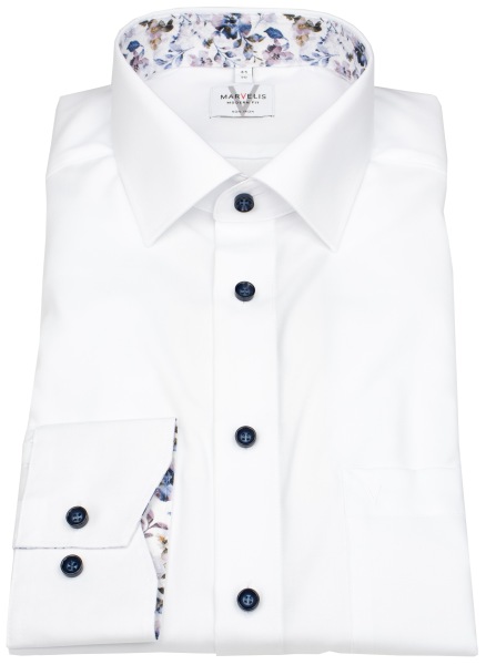 Marvelis Hemd - Modern Fit - Kentkragen - Kontrastknöpfe - weiß - 7246 84 10 