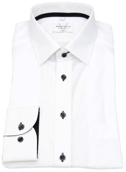 Marvelis Hemd - Modern Fit - Kentkragen - Kontrastknöpfe - weiß - ohne OVP