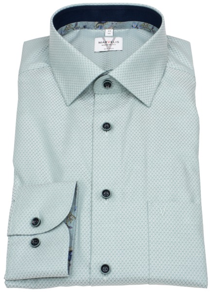Marvelis Hemd - Modern Fit - Kentkragen - Struktur - grün / dunkelgrün