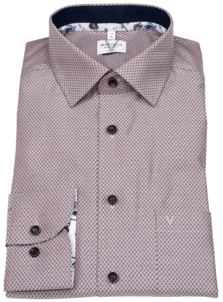 Marvelis Hemd - Modern Fit - Kentkragen - Struktur - rot / weiß