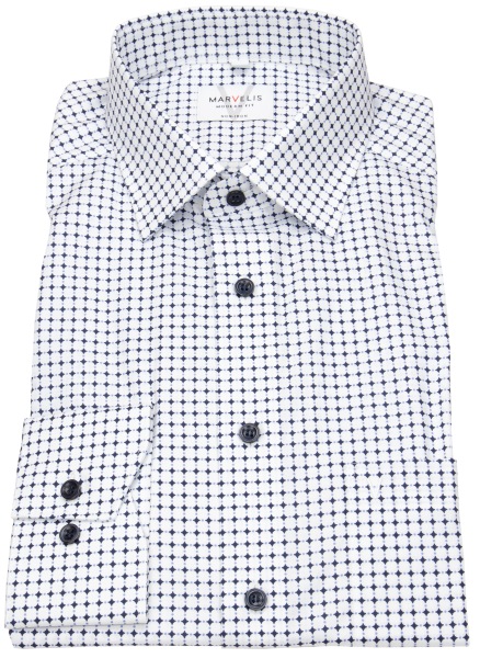 Marvelis Hemd - Modern Fit - Kontrastknöpfe - dunkelblau / hellblau / weiß