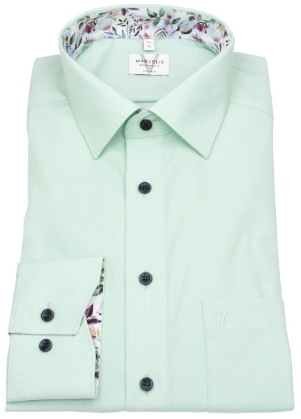 Marvelis Hemd - Modern Fit - Kontrastknöpfe - Fil à Fil - hellgrün