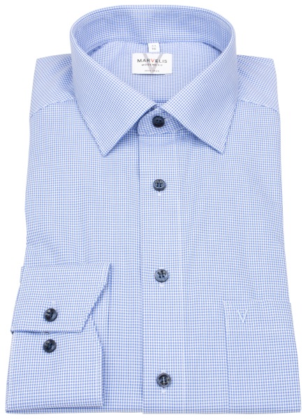 Marvelis Hemd - Modern Fit - Kontrastknöpfe - Vichykaro - hellblau / weiß