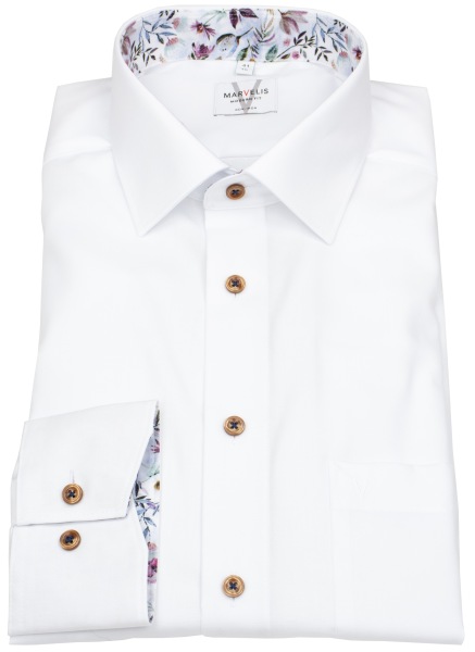 Marvelis Hemd - Modern Fit - Kontrastknöpfe - weiß - extra langer 69cm Arm