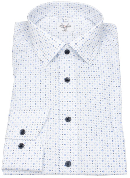 Marvelis Hemd - Modern Fit - Print - blau / weiß - extra langer 69cm Arm