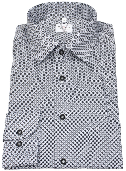 Marvelis Hemd - Modern Fit - Print - grau / schwarz - extra langer 69cm Arm