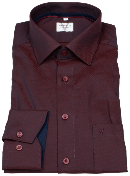 Marvelis Hemd - Modern Fit - Struktur - Chambray - rot - extra langer 69cm Arm - ohne OVP