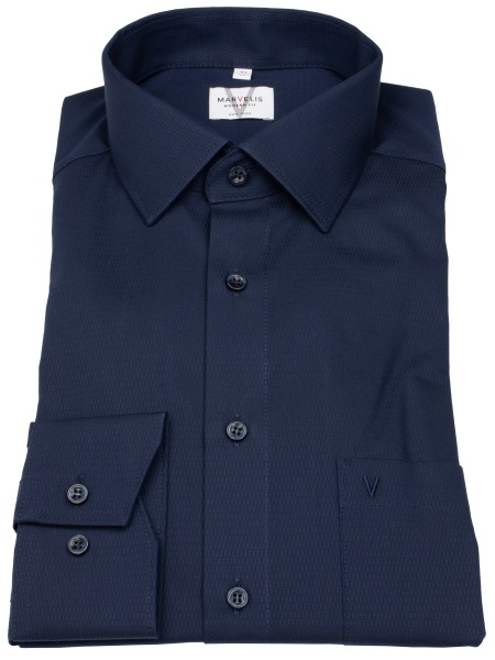 Marvelis Hemd - Modern Fit - Struktur - dunkelblau - extra langer 69cm Arm