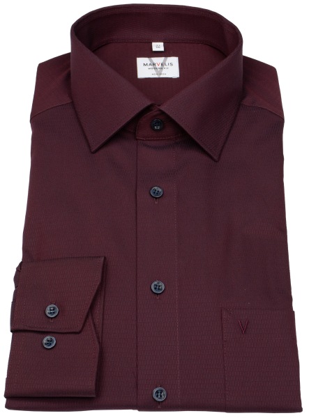 Marvelis Hemd - Modern Fit - Struktur - dunkelrot - extra langer 69cm Arm - ohne OVP