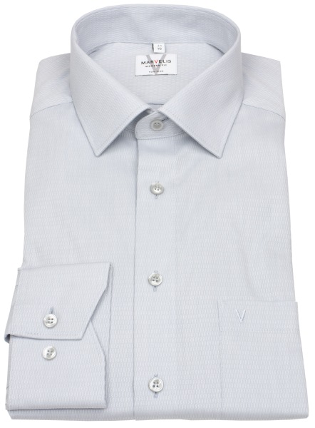 Marvelis Hemd - Modern Fit - Struktur - hellgrau - extra langer 69cm Arm