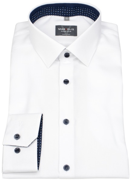 Marvelis Hemd - Super Slim Fit - Struktur - Kontrastknöpfe - weiß - extra langer 69cm Arm - ohne OVP