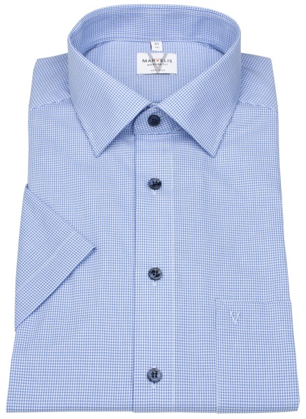 Marvelis Kurzarm Hemd - Modern Fit - Vichykaro - blau / weiß